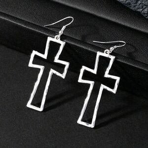 Stylish Silver Cross Drop Earrings